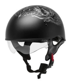 GMax HH65 Ghost/Rip Naked Helmet -Motorcycle Parts gmax helmets hh65 half helmet ghost rip naked matte black silver 2